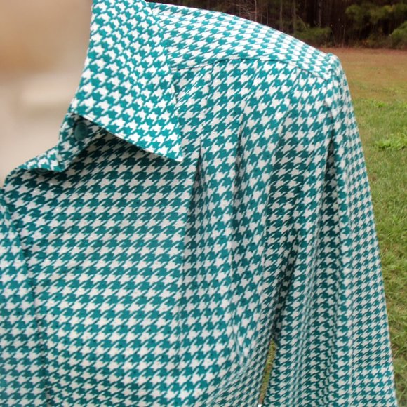 VTG Secretary Retro blouse 80s 90s Panther green white Classic - Picture 2 of 4